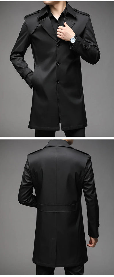 Spring Autumn Long Trench Men Fashion Business Casual Windbreaker Coat Mens Solid Single Breasted Trench Outerwear Plus Size 5Xl