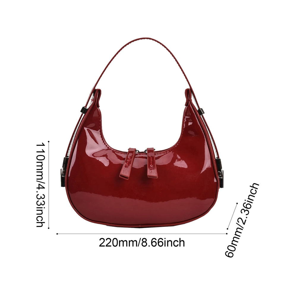 Retro Red Bag for Women Girls Half Moon Bag