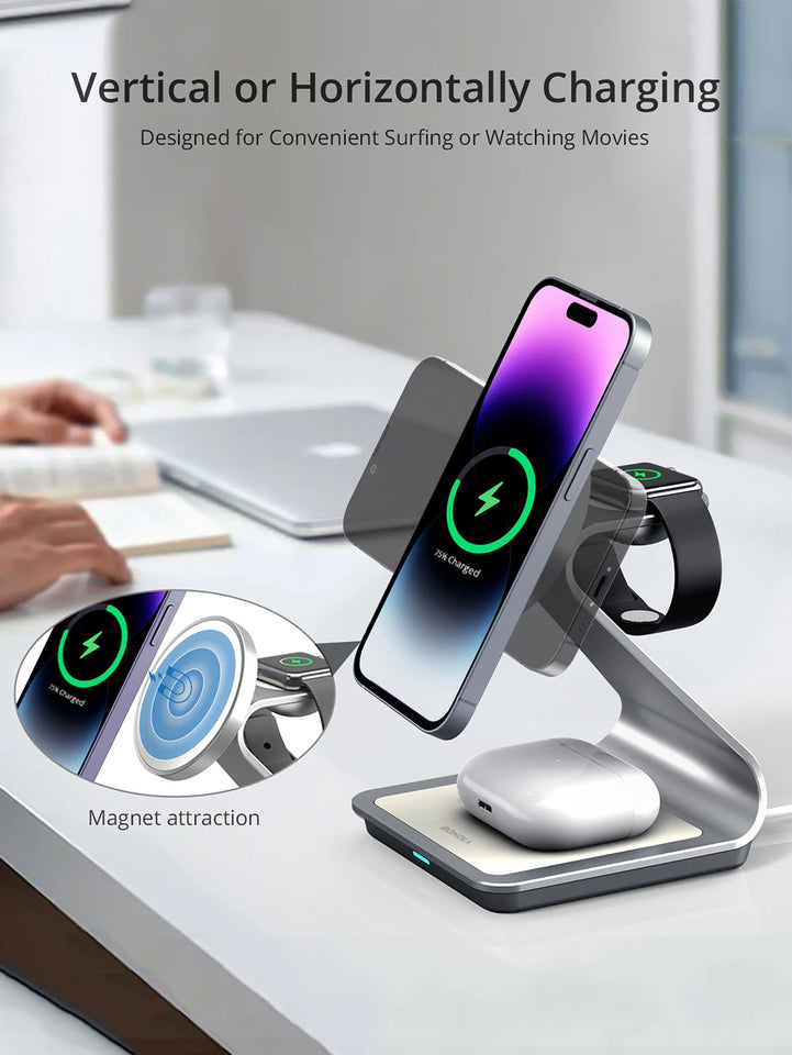 Bonola Magnetic 3 in 1 Wireless Charger for iPhone 15/13/14 Pro Max/12 30W Wireless Charging Station for Apple Watch/AirPods Pro