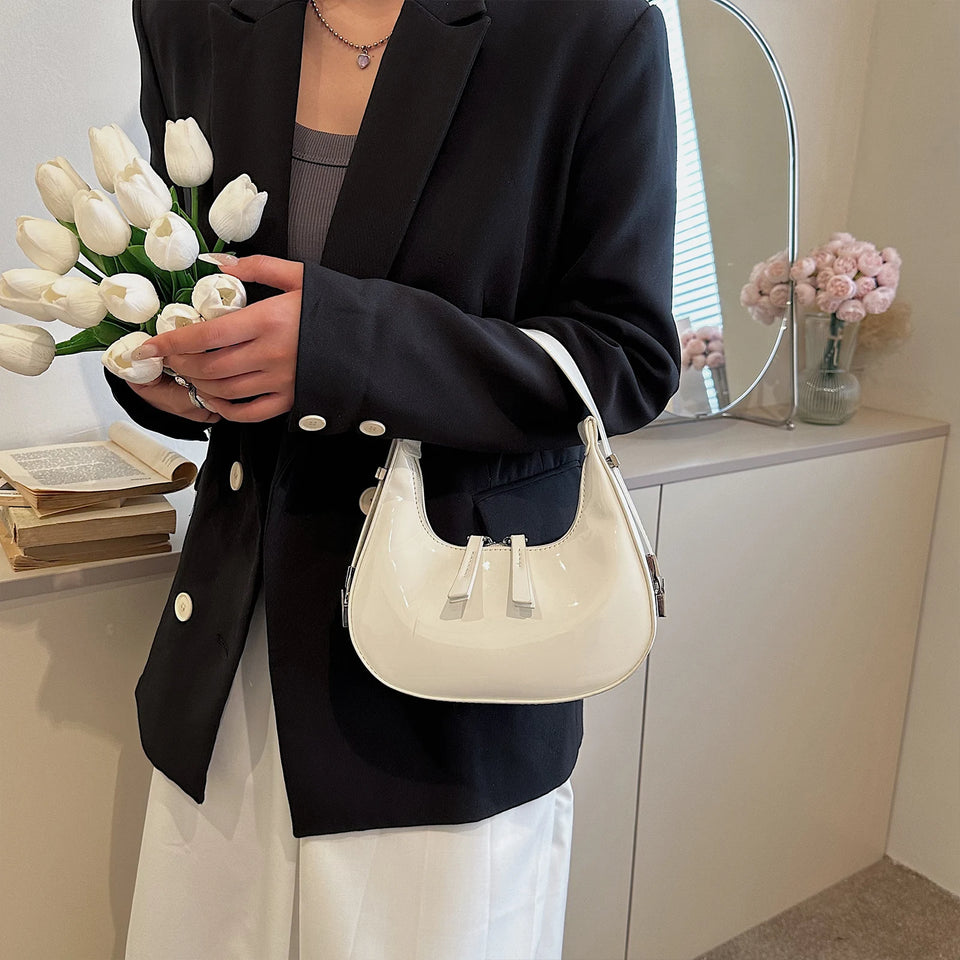 Retro Red Bag for Women Girls Half Moon Bag