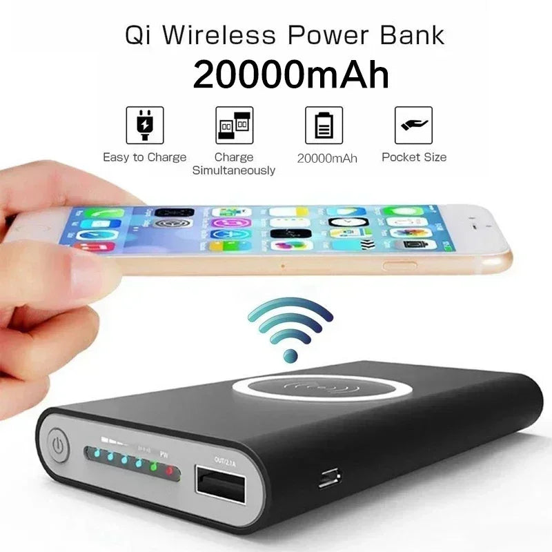 Wireless Power Bank Samsung Fast Charging 20000mAh Portable LED Display External Battery Pack for iPhone Xiaomi Huawei PowerBank