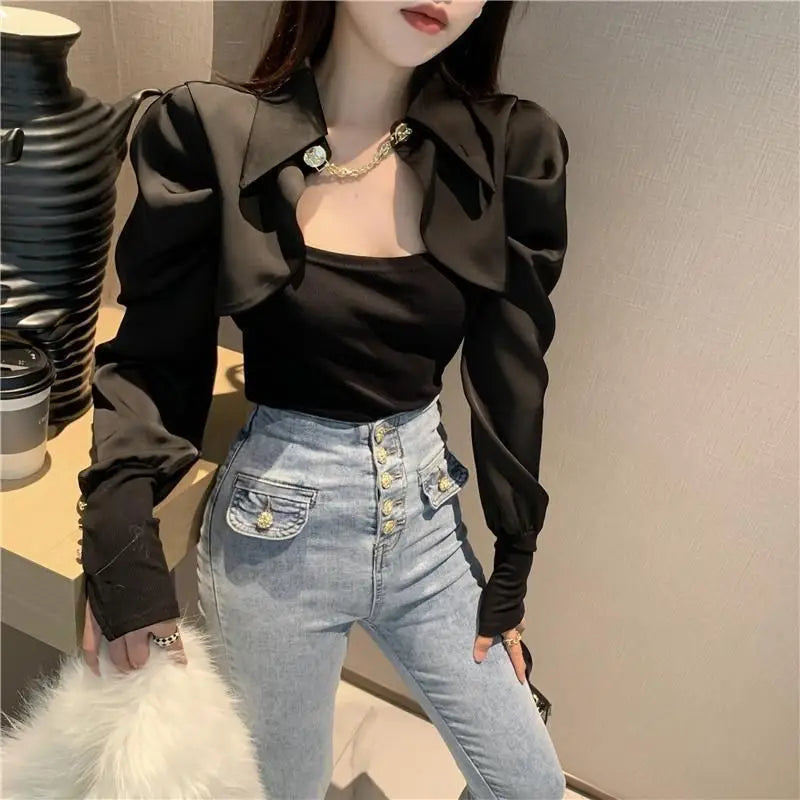 Office Lady Solid Color Patchwork Shirt