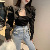 Office Lady Solid Color Patchwork Shirt