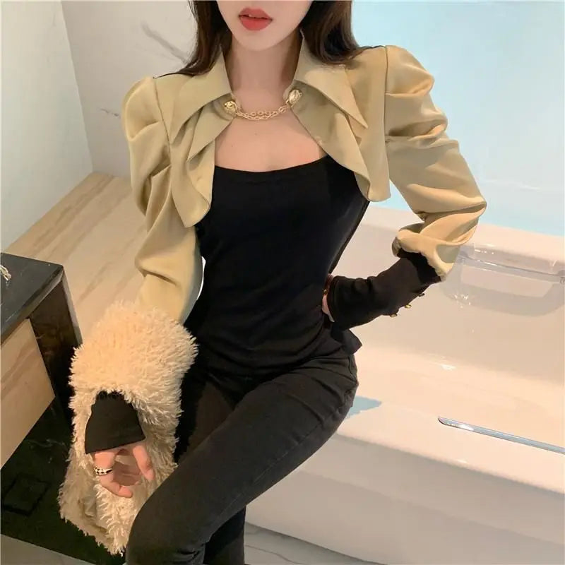 Office Lady Solid Color Patchwork Shirt