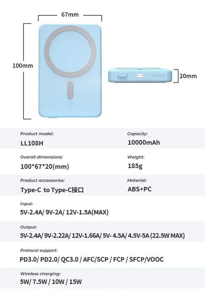 10000mah Foldable Magnetic Power Bank For IPhone External Battery Powerbank Wireless Charger For iPhone Huawei Xiaomi Samsung