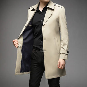 Spring Autumn Long Trench Men Fashion Business Casual Windbreaker Coat Mens Solid Single Breasted Trench Outerwear Plus Size 5Xl