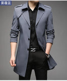 Spring Autumn Long Trench Men Fashion Business Casual Windbreaker Coat Mens Solid Single Breasted Trench Outerwear Plus Size 5Xl