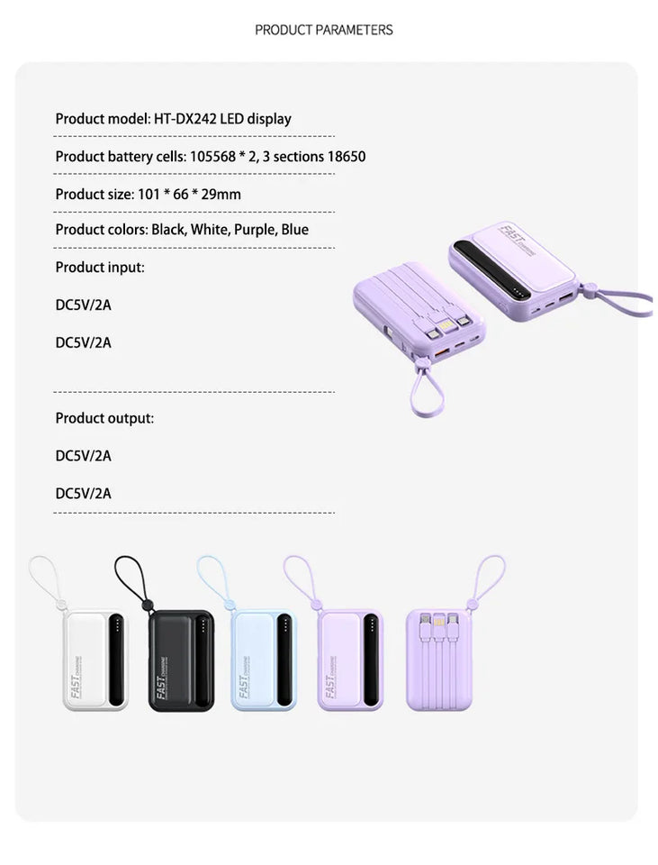 Xiaomi 100000mAh Large Capacity Power Bank Portable fast charging power bank with built-in 4 Cables Battery For IPhone Samsung