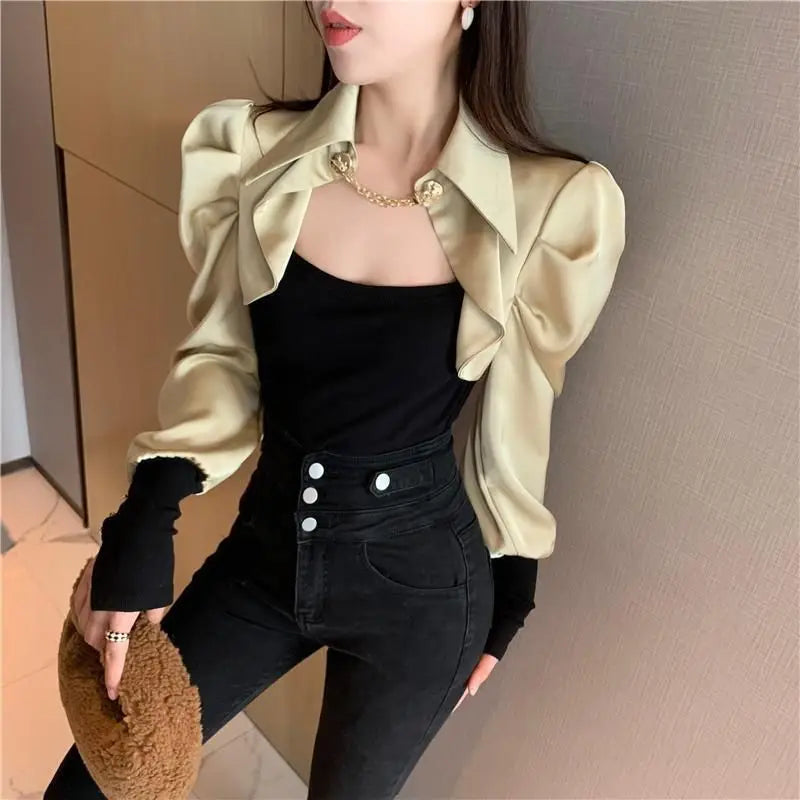 Office Lady Solid Color Patchwork Shirt
