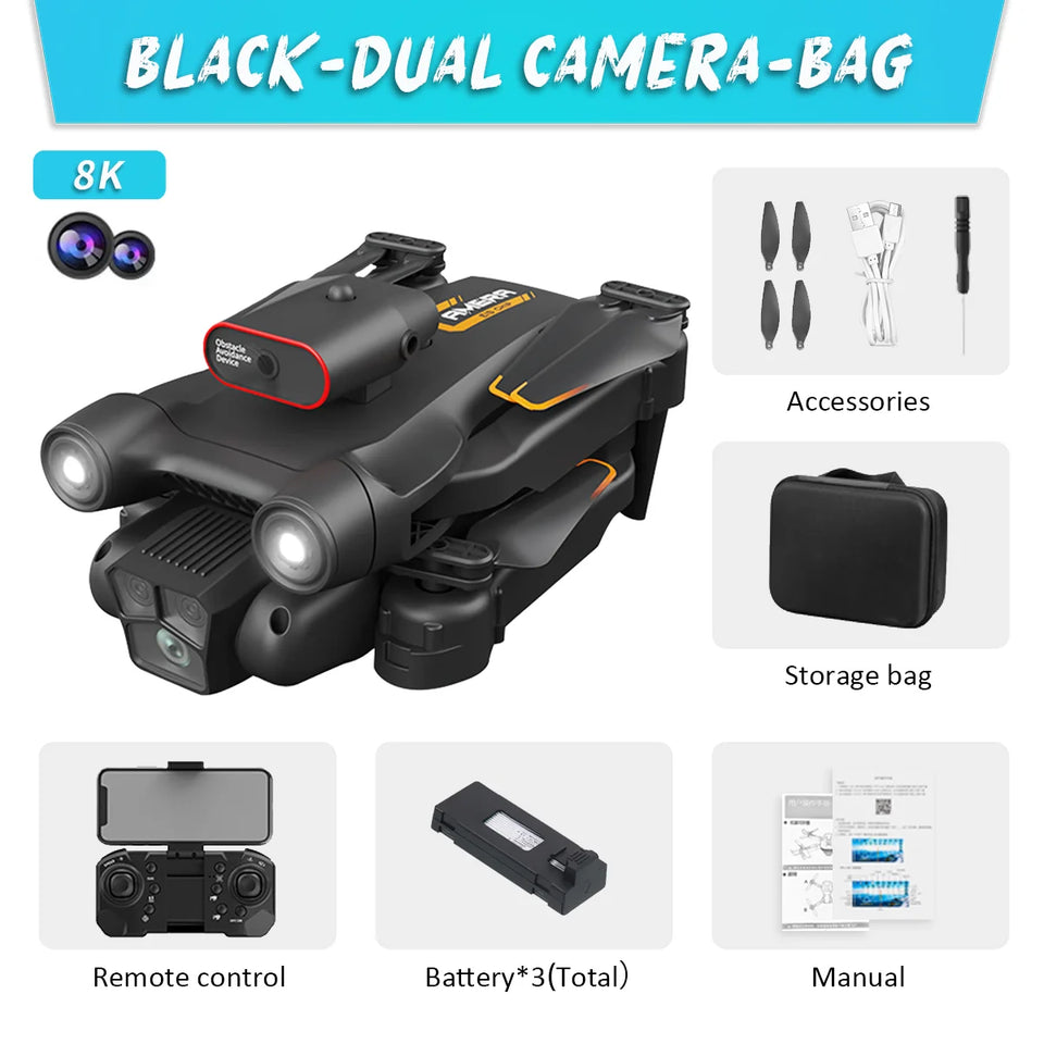 New M17 Max Drone 8K Professinal Optical Flow Dron Triple HD Camera Foldable RC Helicopter WIFI FPV Height Hold Sell LED 5000M