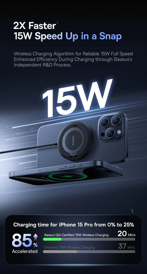 Baseus 15W Magnetic Wireless Charger Qi2 Certified Fast Charging Built-in Stand Phone Charger For iPhone 16 15 14 13 Pro Max