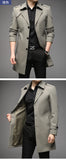 Spring Autumn Long Trench Men Fashion Business Casual Windbreaker Coat Mens Solid Single Breasted Trench Outerwear Plus Size 5Xl