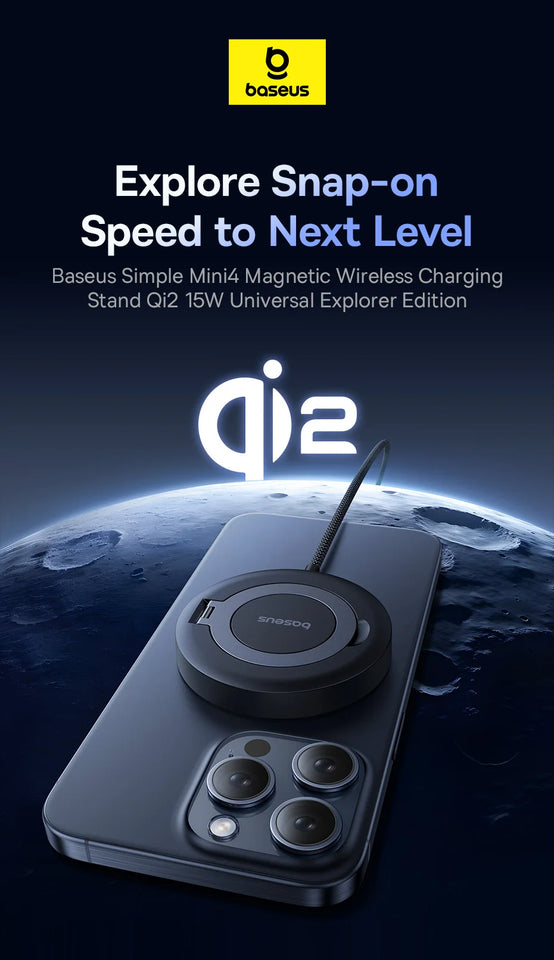 Baseus 15W Magnetic Wireless Charger Qi2 Certified Fast Charging Built-in Stand Phone Charger For iPhone 16 15 14 13 Pro Max