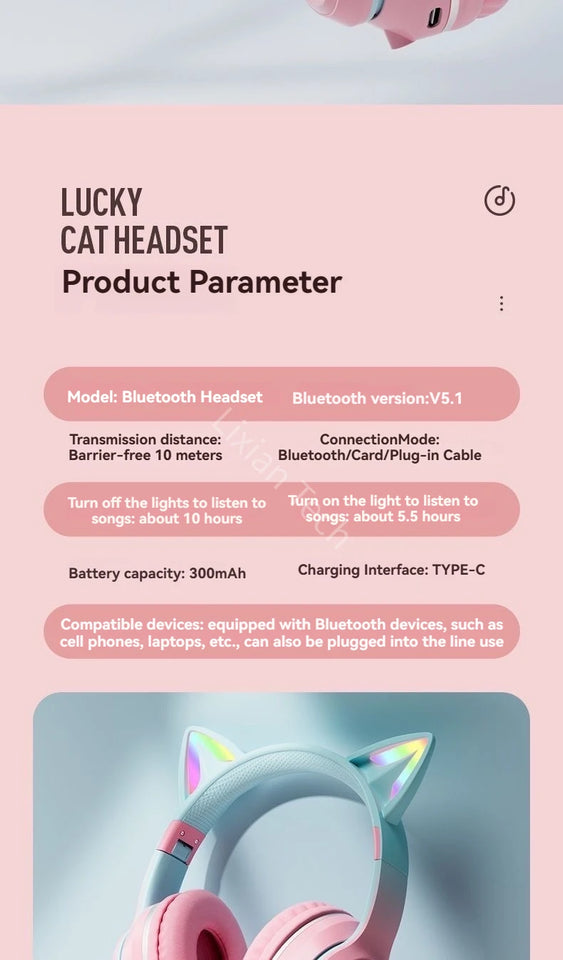RGB Glow Portable Headphones Blutooth