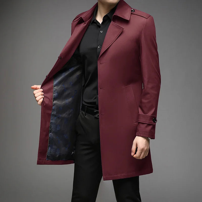 Spring Autumn Long Trench Men Fashion Business Casual Windbreaker Coat Mens Solid Single Breasted Trench Outerwear Plus Size 5Xl