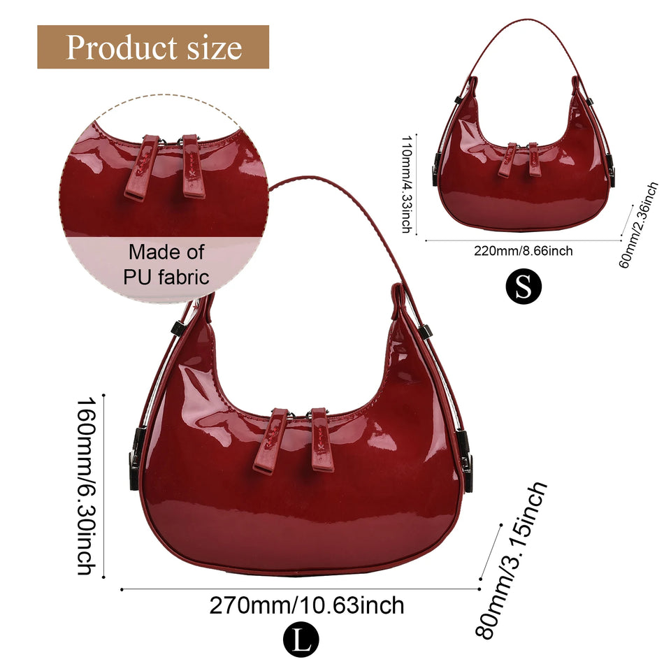 Retro Red Bag for Women Girls Half Moon Bag
