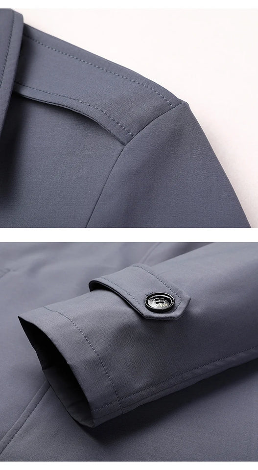 Spring Autumn Long Trench Men Fashion Business Casual Windbreaker Coat Mens Solid Single Breasted Trench Outerwear Plus Size 5Xl