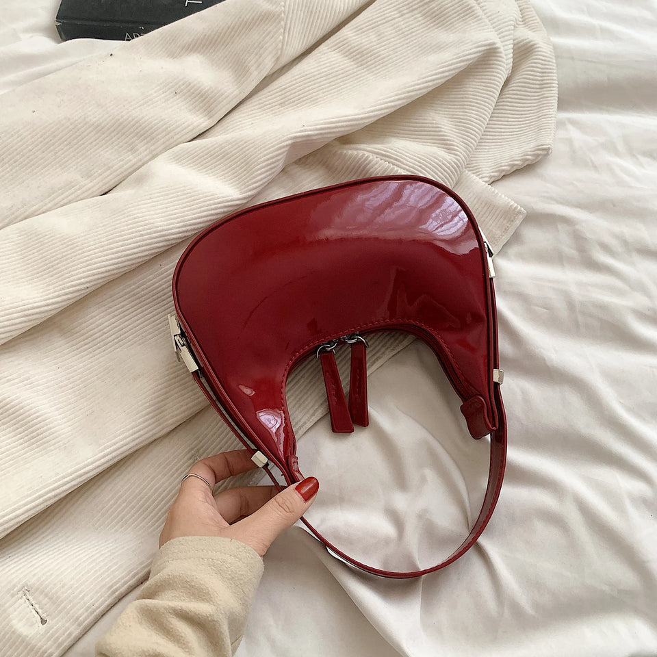 Retro Red Bag for Women Girls Half Moon Bag