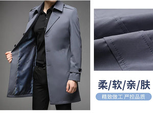 Spring Autumn Long Trench Men Fashion Business Casual Windbreaker Coat Mens Solid Single Breasted Trench Outerwear Plus Size 5Xl