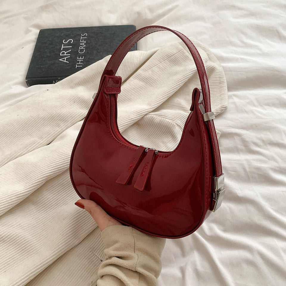 Retro Red Bag for Women Girls Half Moon Bag