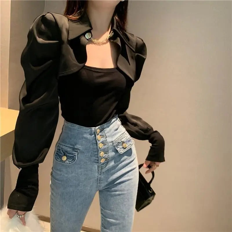 Office Lady Solid Color Patchwork Shirt