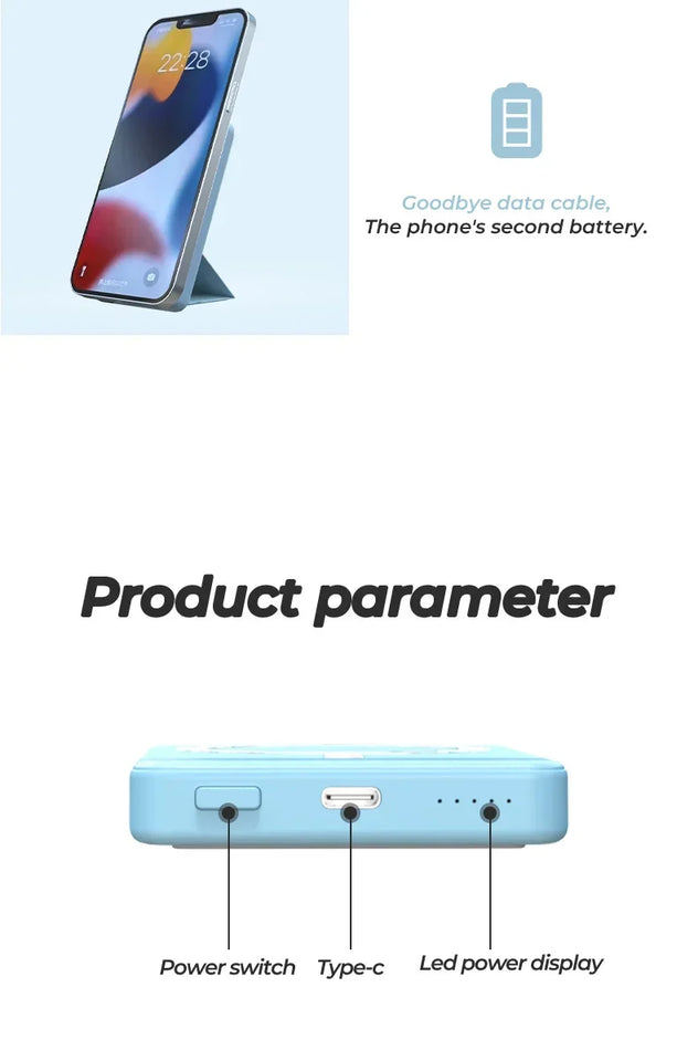 10000mah Foldable Magnetic Power Bank For IPhone External Battery Powerbank Wireless Charger For iPhone Huawei Xiaomi Samsung