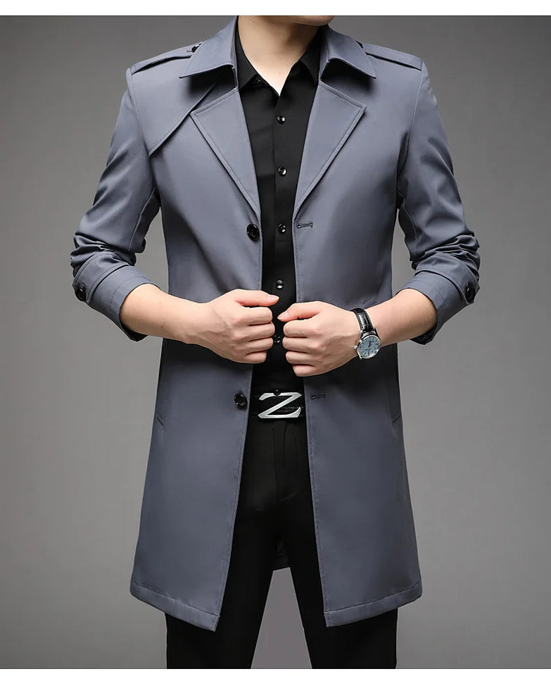 Spring Autumn Long Trench Men Fashion Business Casual Windbreaker Coat Mens Solid Single Breasted Trench Outerwear Plus Size 5Xl