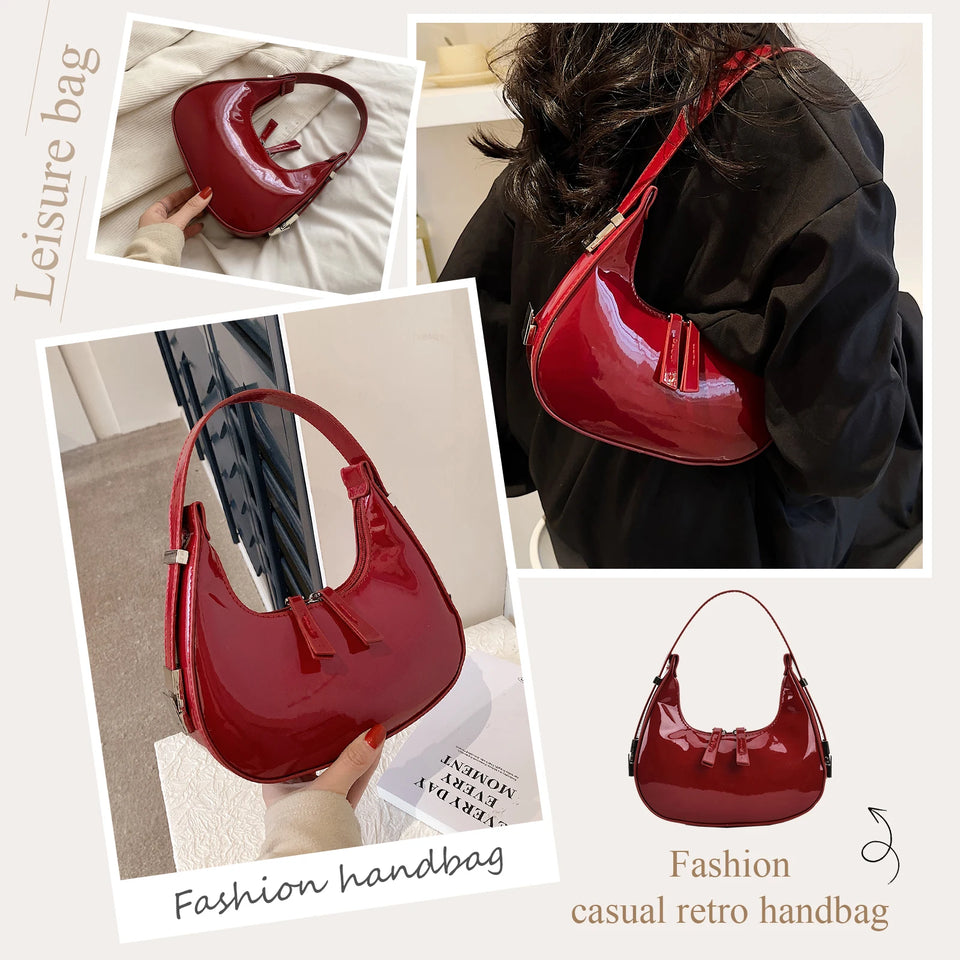 Retro Red Bag for Women Girls Half Moon Bag
