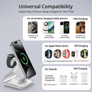 Bonola Magnetic 3 in 1 Wireless Charger for iPhone 15/13/14 Pro Max/12 30W Wireless Charging Station for Apple Watch/AirPods Pro