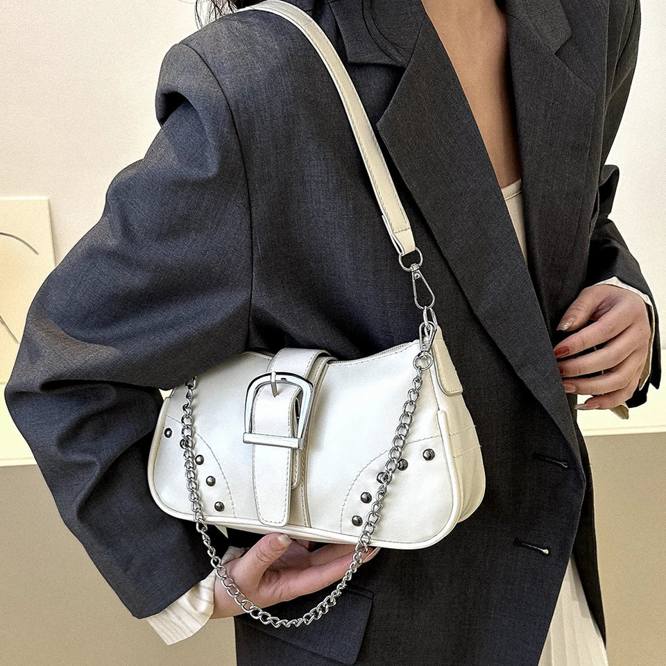 Retro Red Bag for Women Girls Half Moon Bag