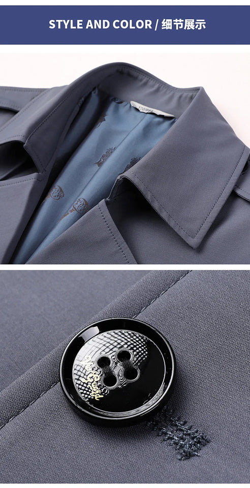 Spring Autumn Long Trench Men Fashion Business Casual Windbreaker Coat Mens Solid Single Breasted Trench Outerwear Plus Size 5Xl