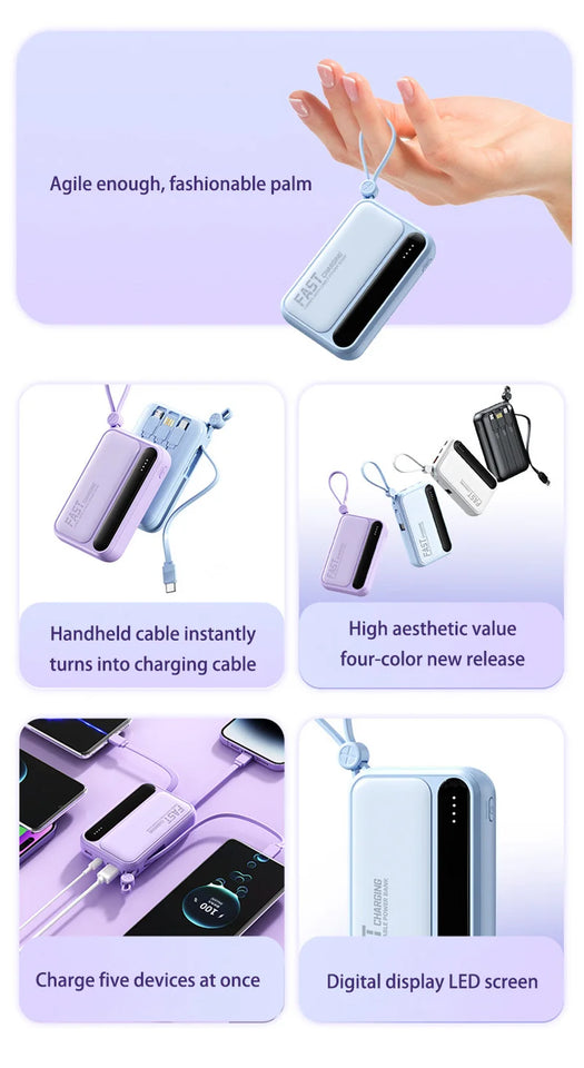 Xiaomi 100000mAh Large Capacity Power Bank Portable fast charging power bank with built-in 4 Cables Battery For IPhone Samsung