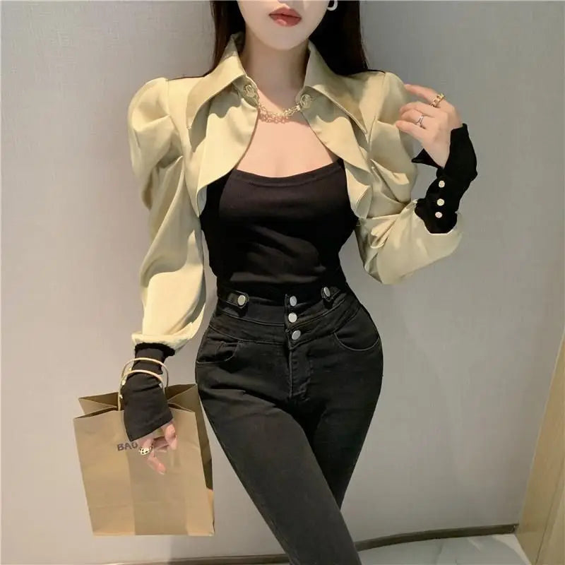 Office Lady Solid Color Patchwork Shirt
