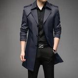 Spring Autumn Long Trench Men Fashion Business Casual Windbreaker Coat Mens Solid Single Breasted Trench Outerwear Plus Size 5Xl