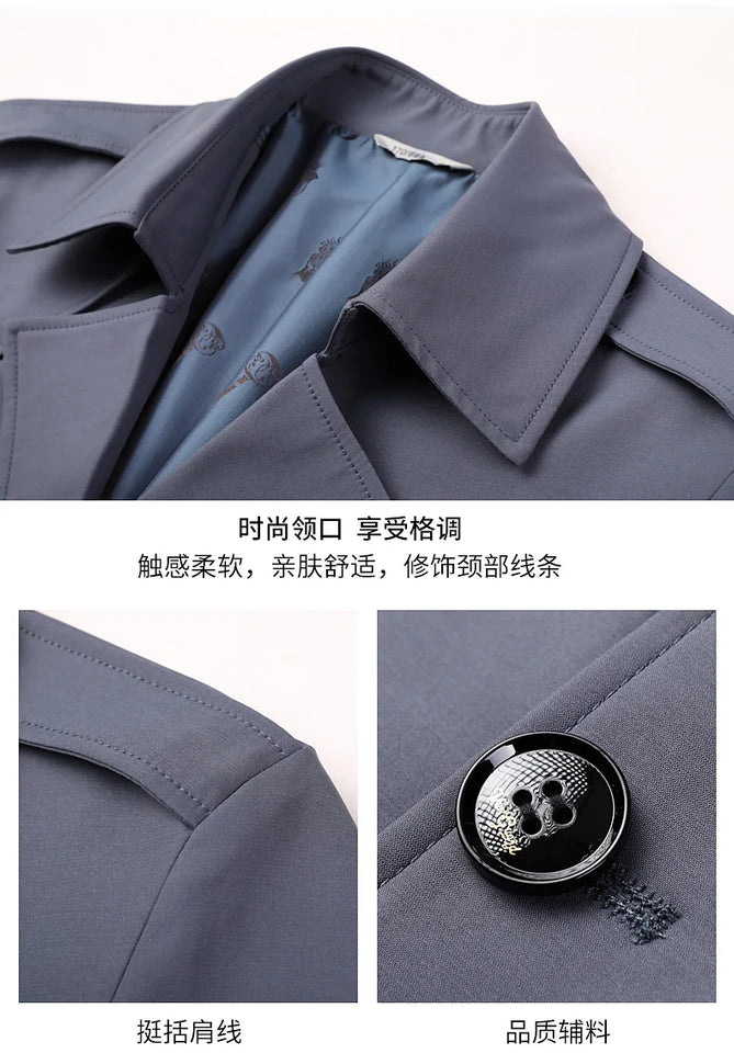 Spring Autumn Long Trench Men Fashion Business Casual Windbreaker Coat Mens Solid Single Breasted Trench Outerwear Plus Size 5Xl