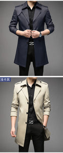 Spring Autumn Long Trench Men Fashion Business Casual Windbreaker Coat Mens Solid Single Breasted Trench Outerwear Plus Size 5Xl