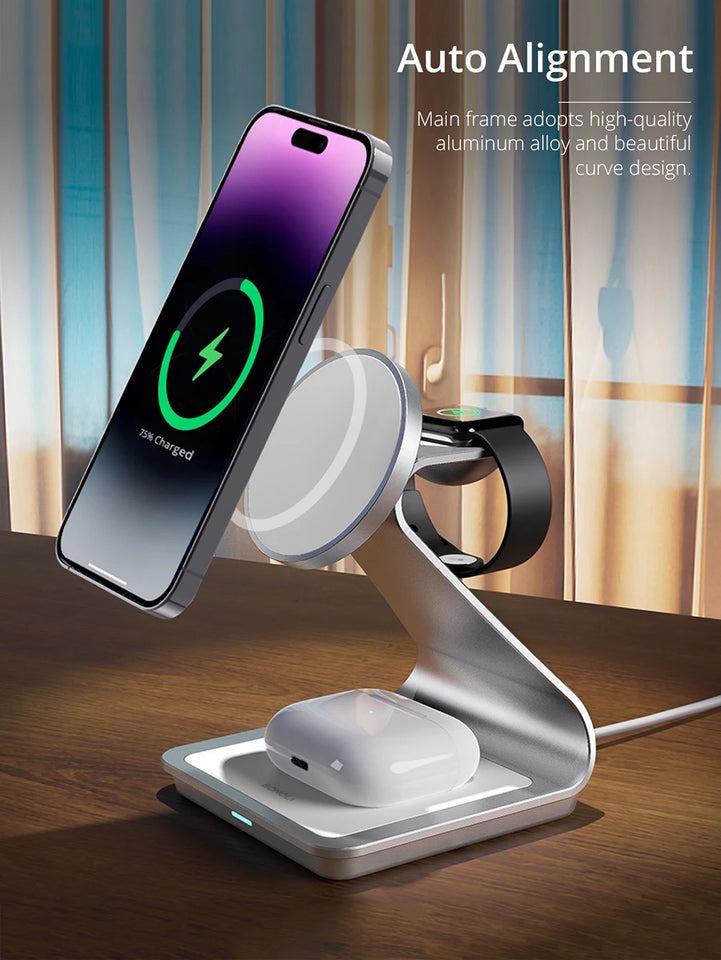 Bonola Magnetic 3 in 1 Wireless Charger for iPhone 15/13/14 Pro Max/12 30W Wireless Charging Station for Apple Watch/AirPods Pro