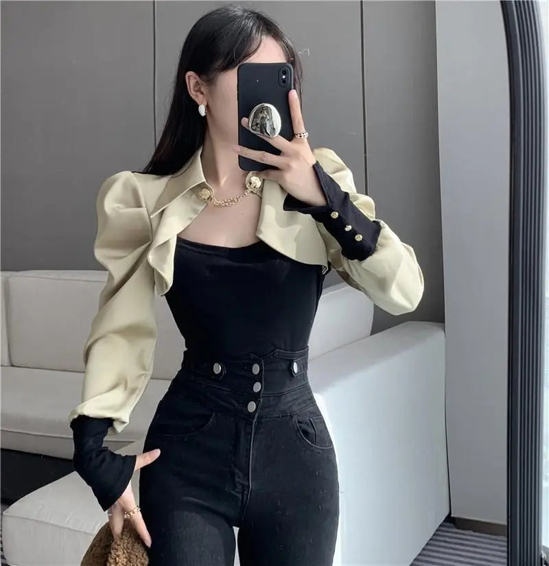 Office Lady Solid Color Patchwork Shirt