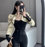 Office Lady Solid Color Patchwork Shirt