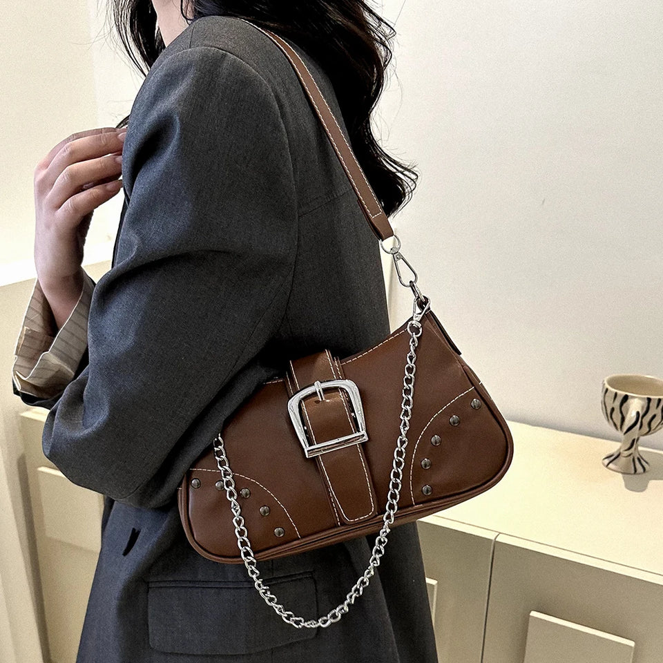 Retro Red Bag for Women Girls Half Moon Bag