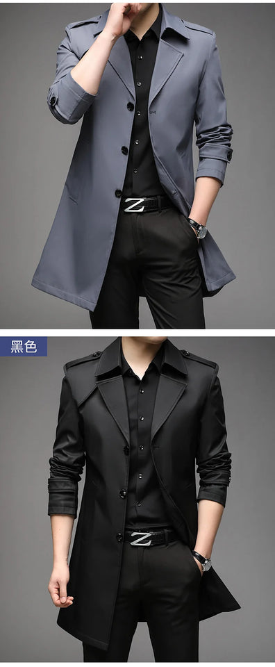 Spring Autumn Long Trench Men Fashion Business Casual Windbreaker Coat Mens Solid Single Breasted Trench Outerwear Plus Size 5Xl