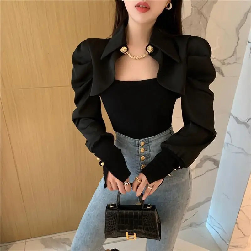 Office Lady Solid Color Patchwork Shirt