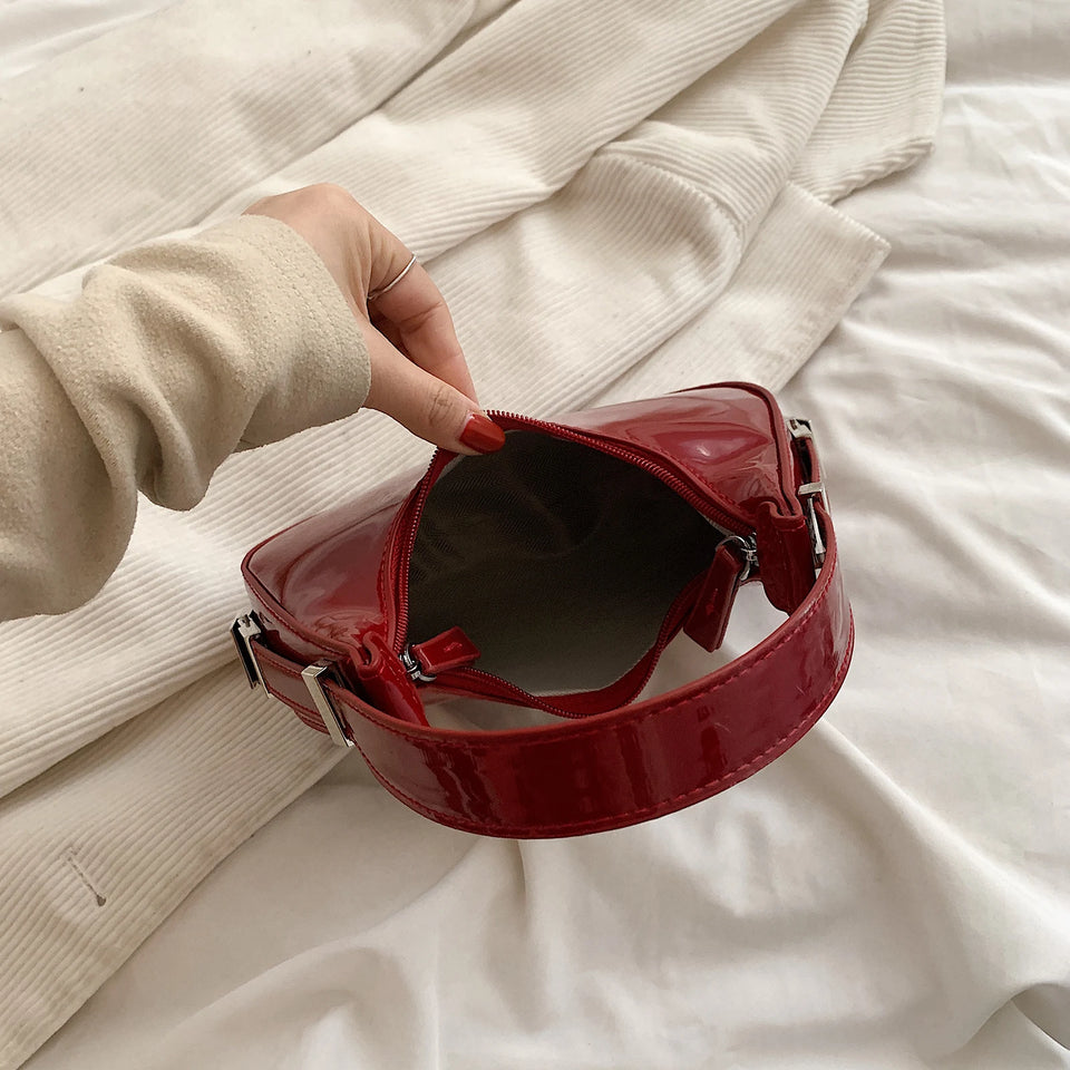 Retro Red Bag for Women Girls Half Moon Bag