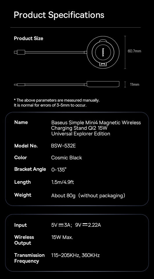 Baseus 15W Magnetic Wireless Charger Qi2 Certified Fast Charging Built-in Stand Phone Charger For iPhone 16 15 14 13 Pro Max
