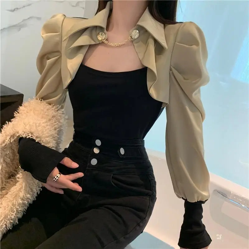 Office Lady Solid Color Patchwork Shirt