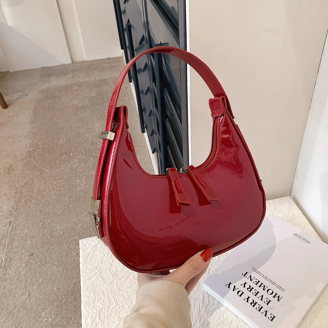 Retro Red Bag for Women Girls Half Moon Bag