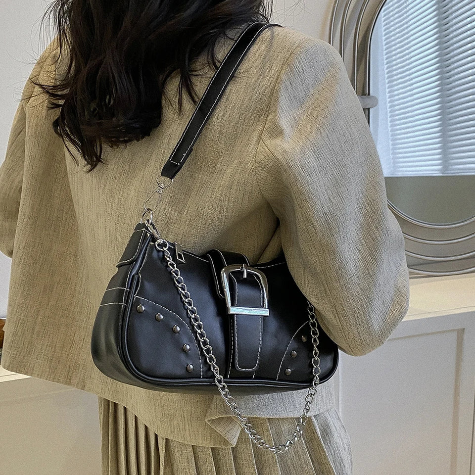 Retro Red Bag for Women Girls Half Moon Bag