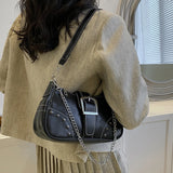 Retro Red Bag for Women Girls Half Moon Bag