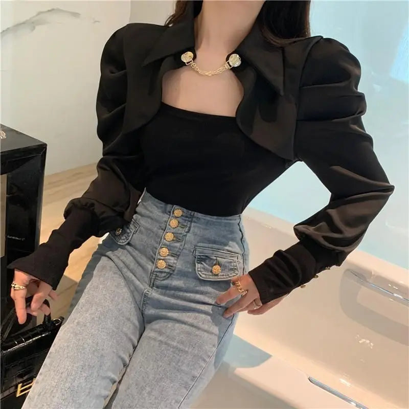 Office Lady Solid Color Patchwork Shirt