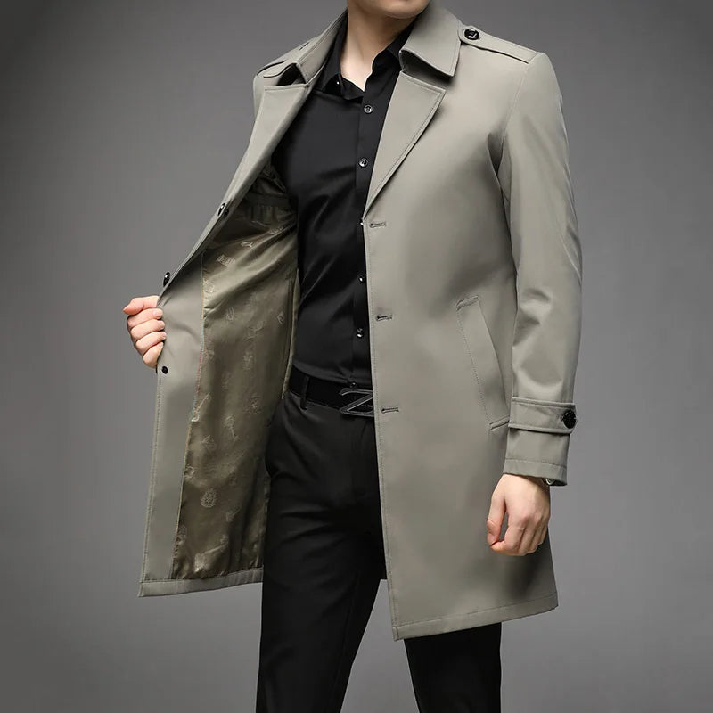 Spring Autumn Long Trench Men Fashion Business Casual Windbreaker Coat Mens Solid Single Breasted Trench Outerwear Plus Size 5Xl